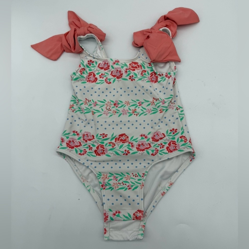 Floral Swimsuit with Pink Bow Straps